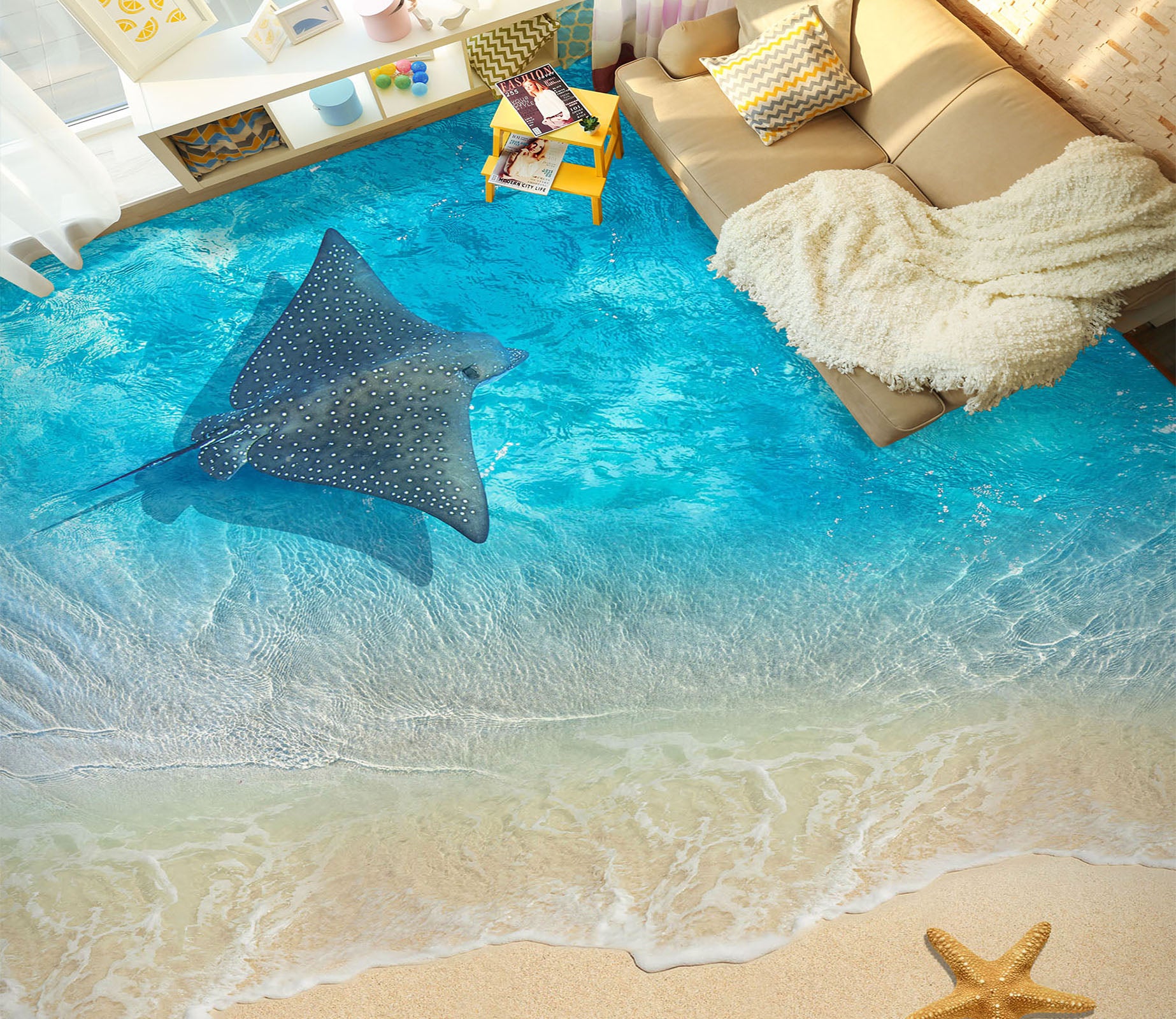 3D Starfish And Stingray 292 Floor Mural  Wallpaper Murals Rug & Mat Print Epoxy waterproof bath floor