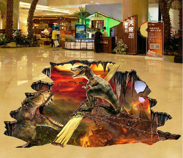 3D Single Wood Dinosaur 100 Floor Mural  Self-Adhesive Sticker Bathroom Non-slip Waterproof Flooring Murals