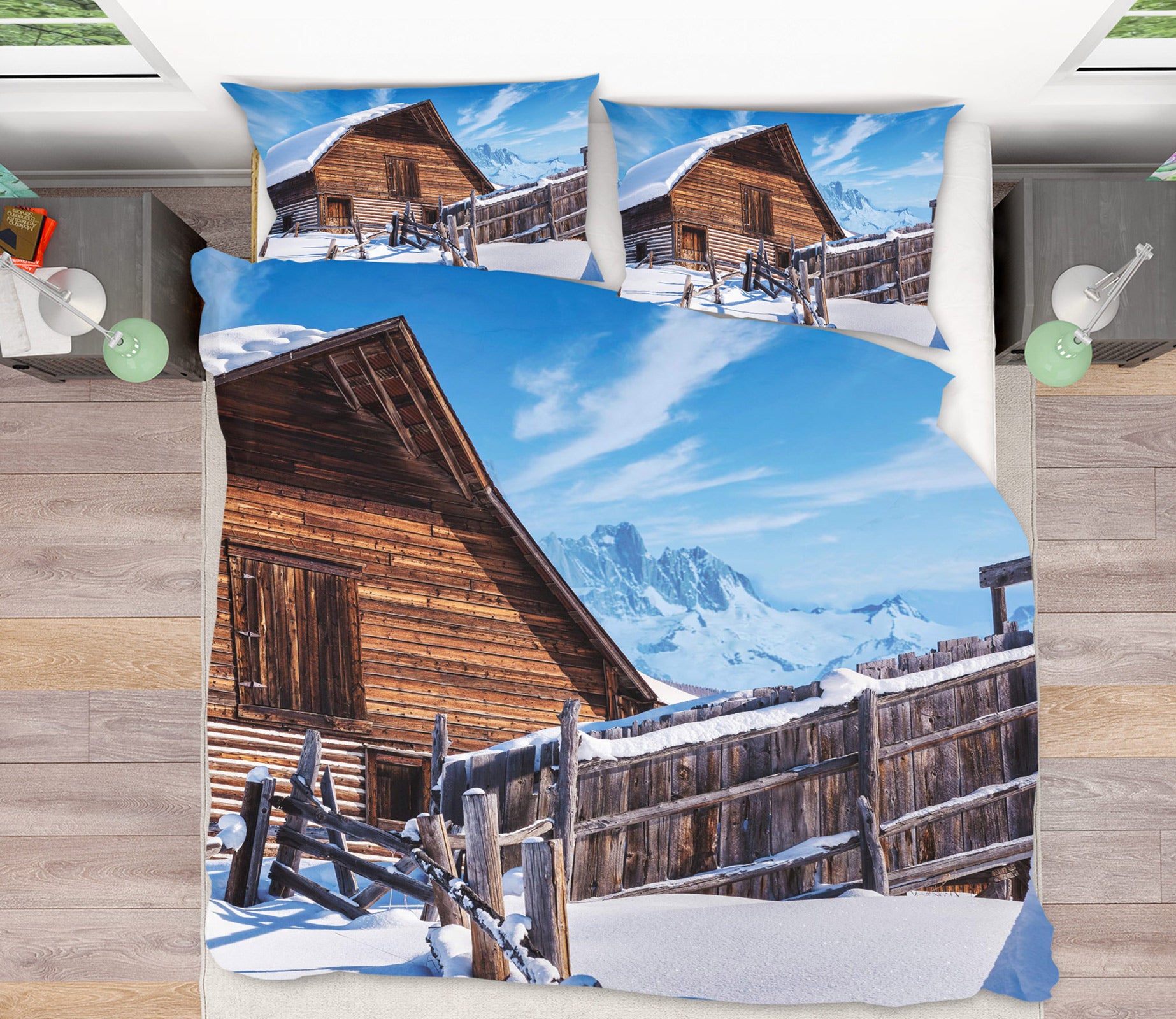 3D Snow Chalet Wooden Fence 8579 Beth Sheridan Bedding Bed Pillowcases Quilt