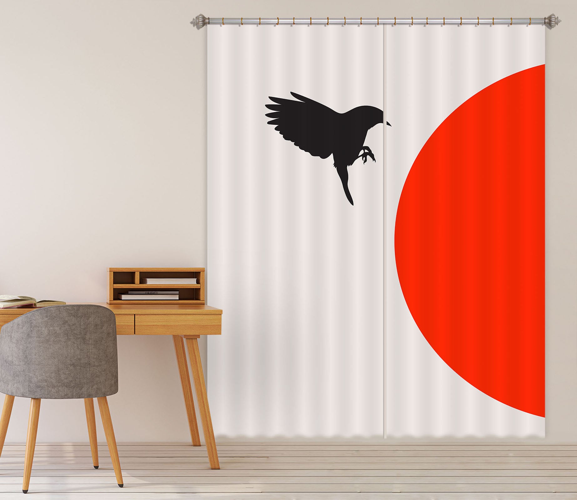 3D Black Sparrow 1028 Boris Draschoff Curtain Curtains Drapes