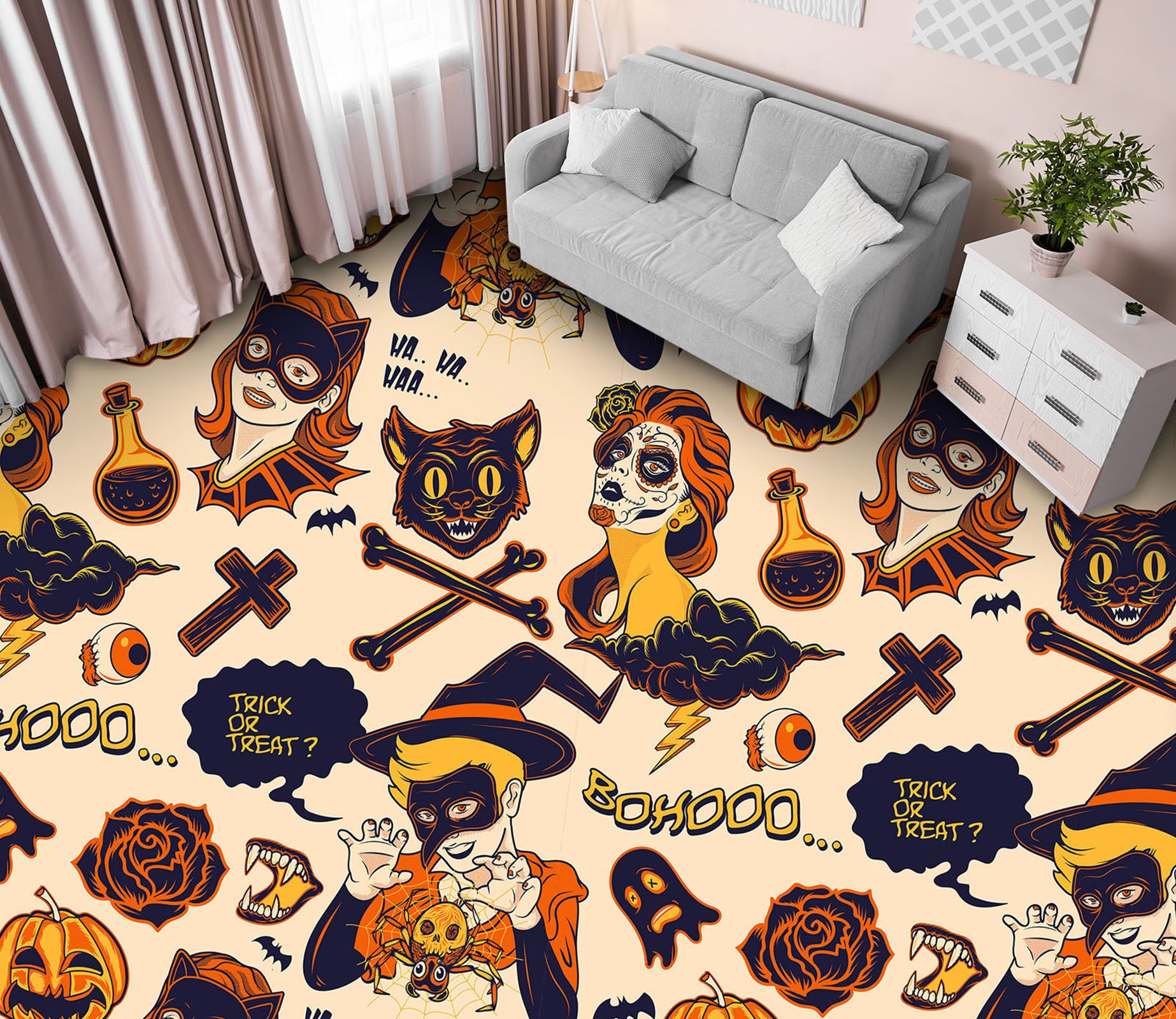 3D Halloween Fun 009 Floor Mural  Self-Adhesive Sticker Bathroom Non-slip Waterproof Flooring Murals