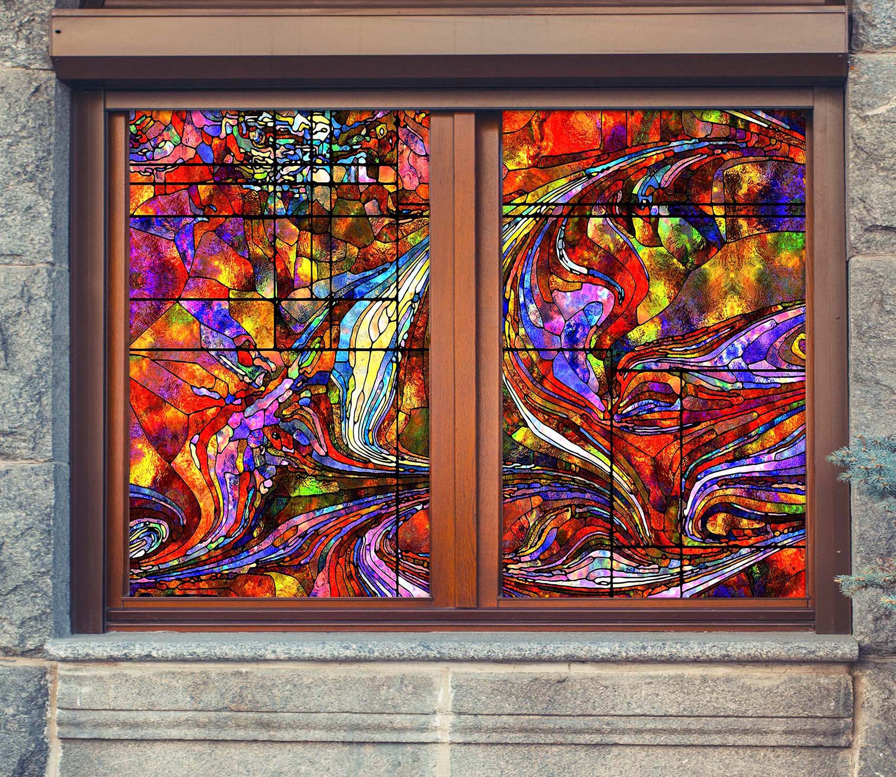 3D Red Curved Abstract 037 Window Film Print Sticker Cling Stained Glass UV Block