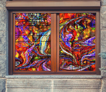 3D Red Curved Abstract 037 Window Film Print Sticker Cling Stained Glass UV Block