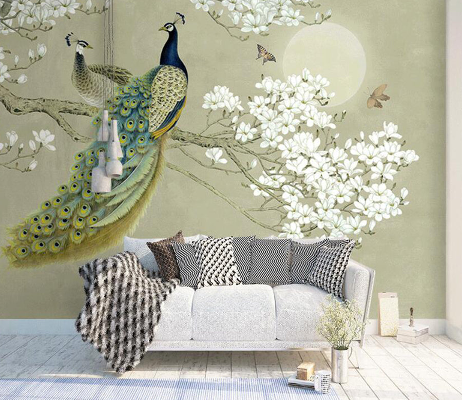 3D Beautiful Two Peacocks 897 Wall Murals