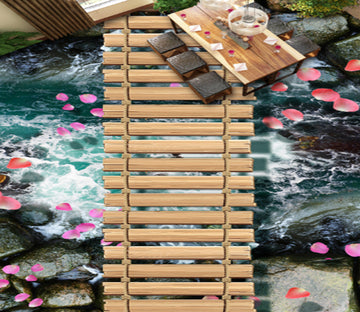3D Falling Flowers And Flowing Water 255 Floor Mural  Wallpaper Murals Rug & Mat Print Epoxy waterproof bath floor