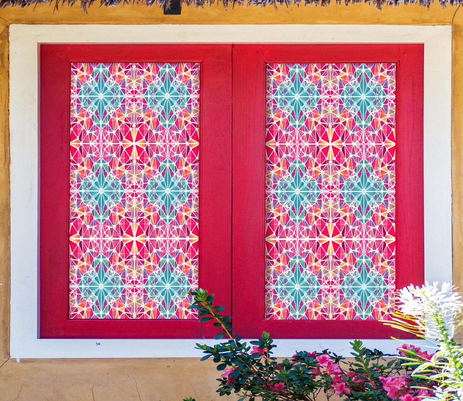 3D Pink Flower Graphic 279 Window Film Print Sticker Cling Stained Glass UV Block