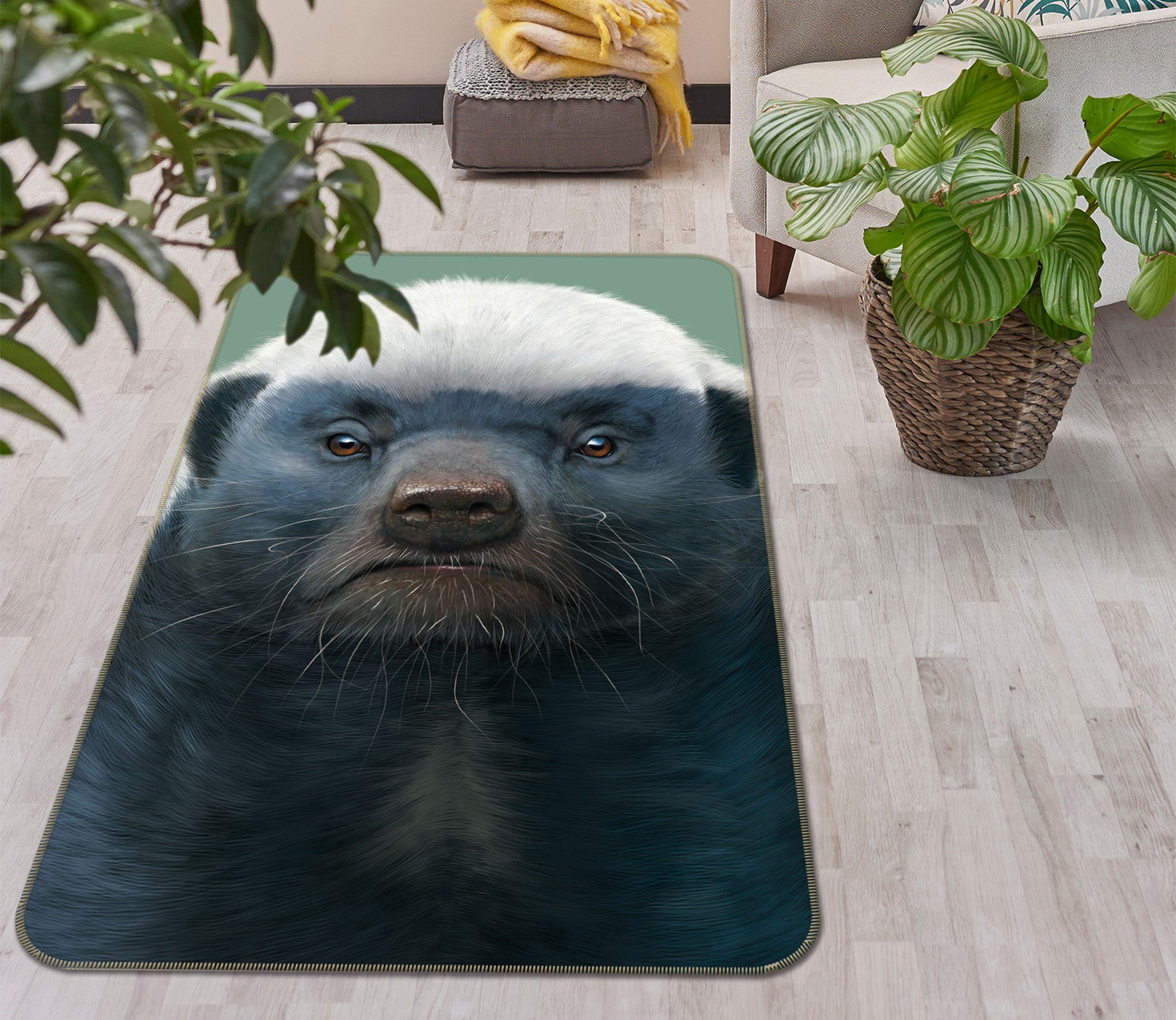 3D Honey Badger Portrait 1042 Vincent Hie Rug Non Slip Rug Mat