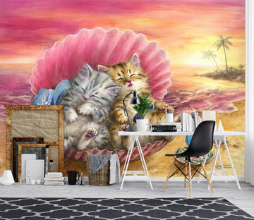 3D Pink Shell Cat 5420 Kayomi Harai Wall Mural Wall Murals