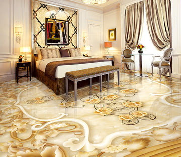 3D Golden Flowers 275 Floor Mural  Wallpaper Murals Rug & Mat Print Epoxy waterproof bath floor