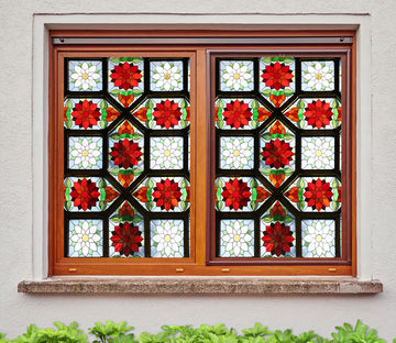 3D Red Lotus Pattern 257 Window Film Print Sticker Cling Stained Glass UV Block