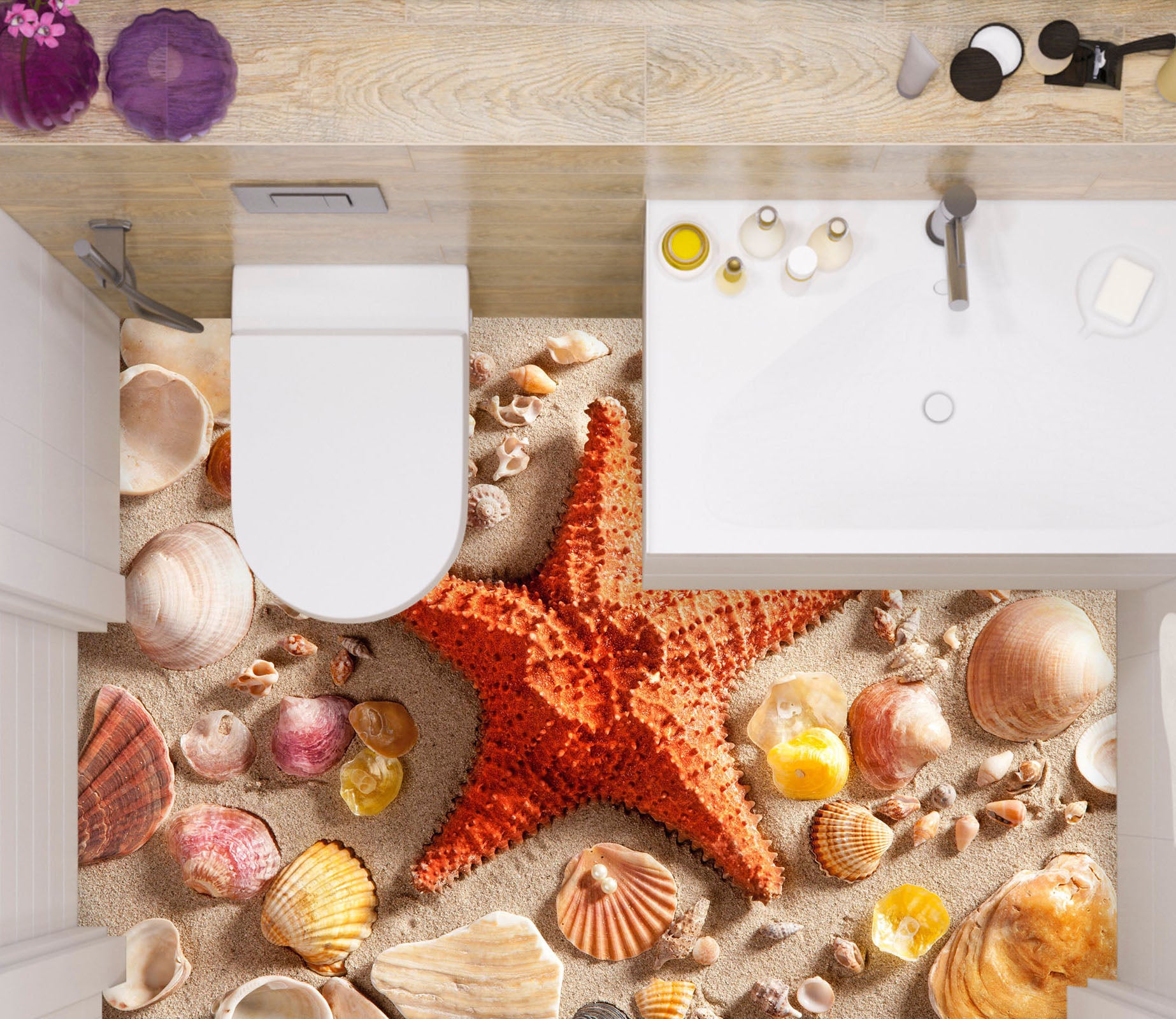 3D Orange Starfish 010 Floor Mural  Wallpaper Murals Rug & Mat Print Epoxy waterproof bath floor