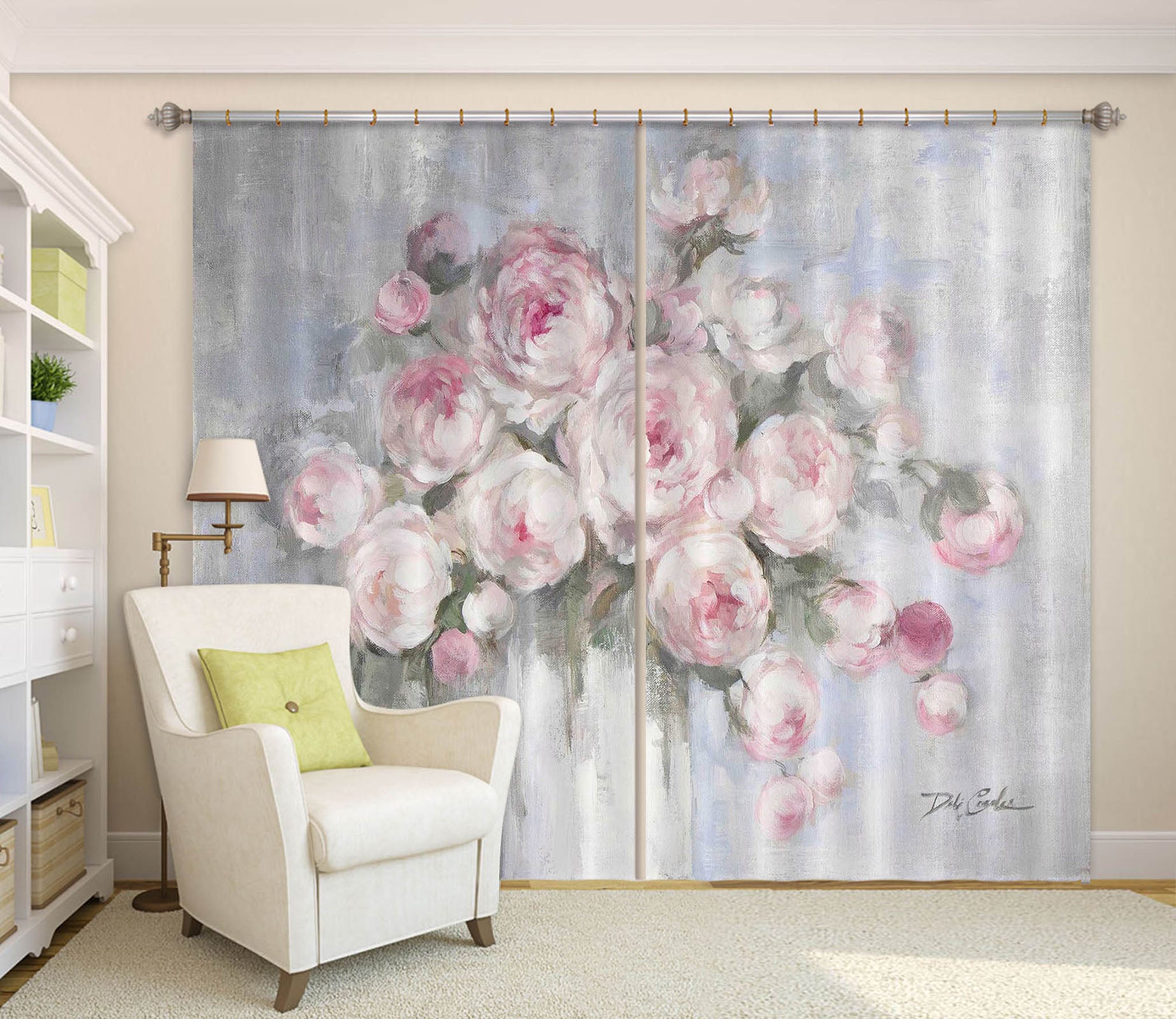 3D White Vase Roses 1021 Debi Coules Curtain Curtains Drapes