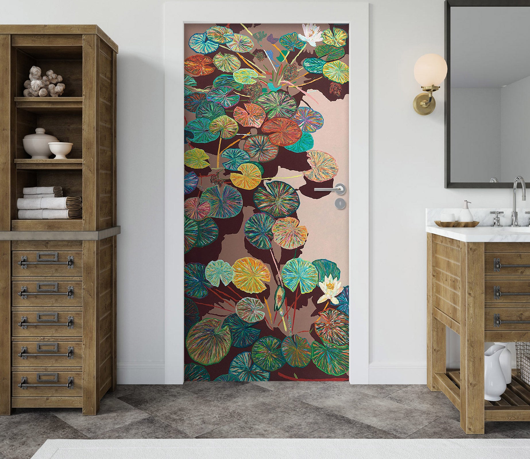3D Lotus Leaf Pond Pattern 93225 Allan P. Friedlander Door Mural