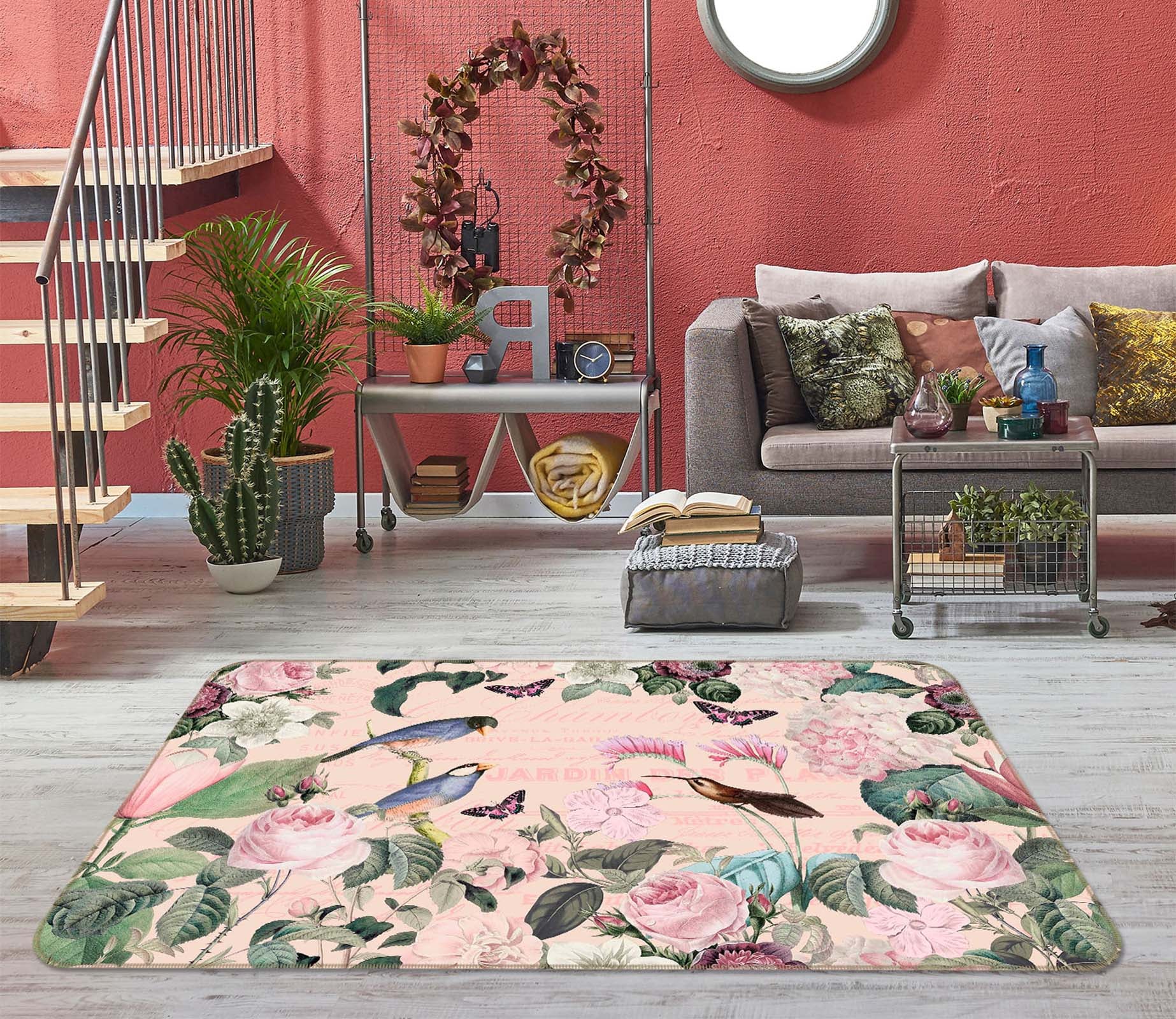 3D Bird Flowers 1015 Andrea haase Rug Non Slip Rug Mat