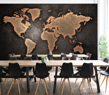 3D Gold Pattern 2005 World Map Wall Murals