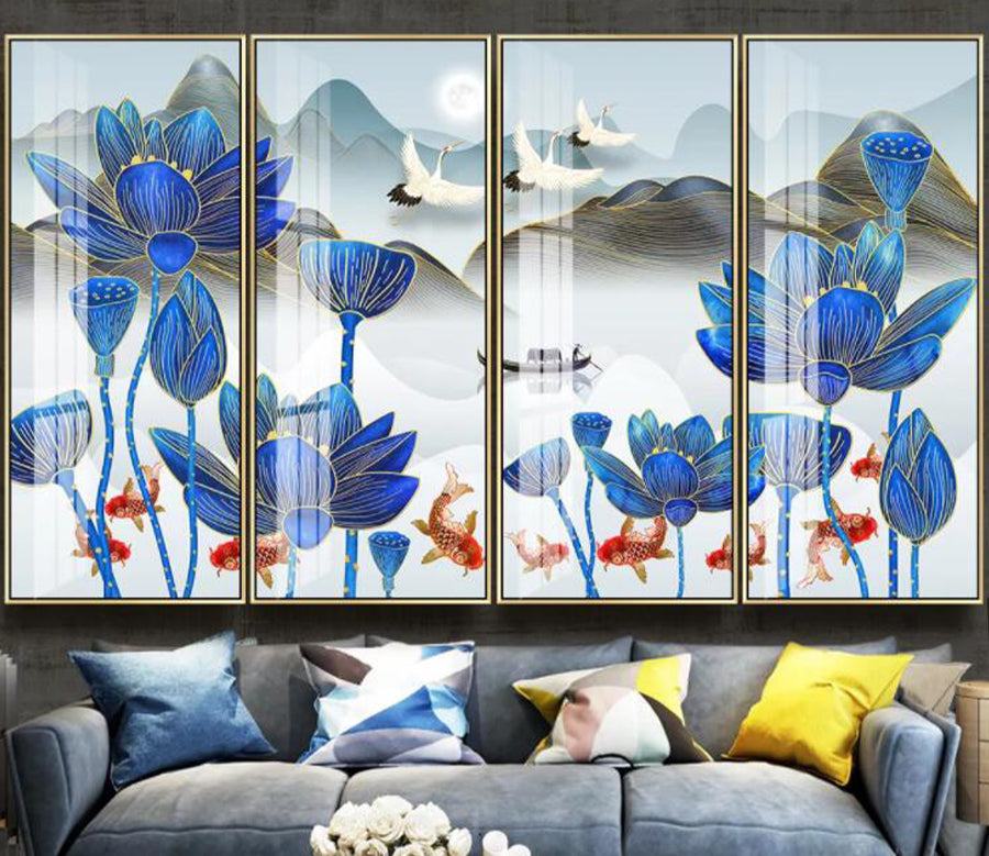 3D Lotus Flying Crane WC2480 Wall Murals
