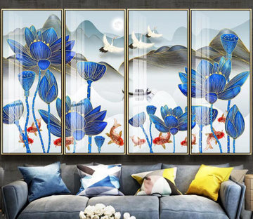 3D Lotus Flying Crane WC2480 Wall Murals