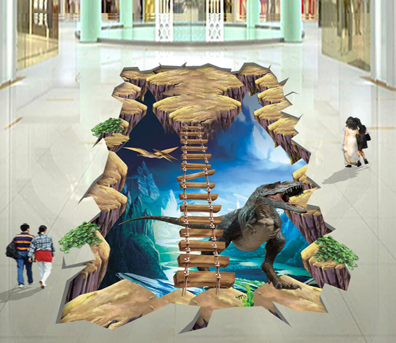 3D Wooden Bridge Dinosaur 117 Floor Mural  Self-Adhesive Sticker Bathroom Non-slip Waterproof Flooring Murals