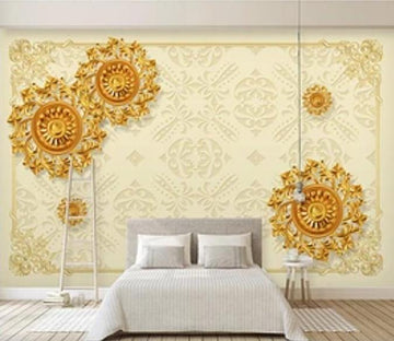 3D Golden Flowers 129 Wall Murals Wallpaper AJ Wallpaper 2 
