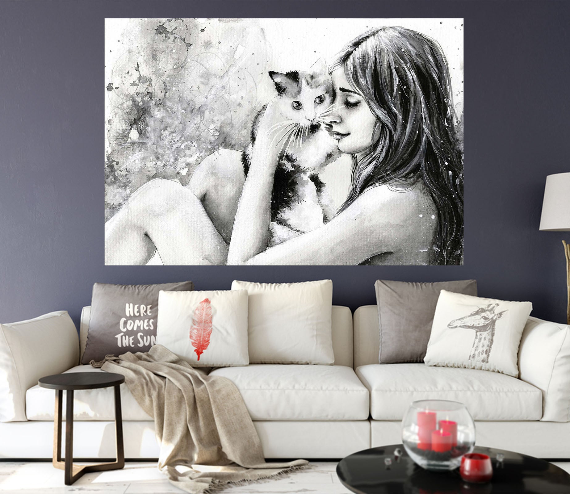 3D Pet Kitten Woman 1029 Wall Sticker