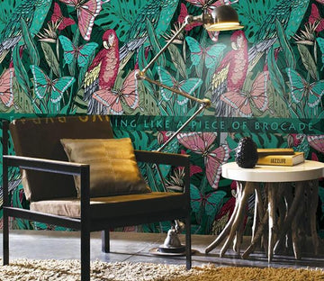 3D Butterfly Green Leaf 605 Wall Murals Wallpaper AJ Wallpaper 2 