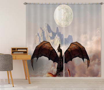 3D Mountain Moon Dragon 7212 Ciruelo Curtain Curtains Drapes