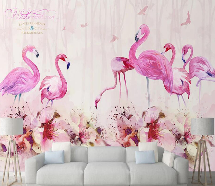 3D Pink Flamingo 043 Wall Murals
