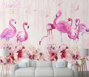 3D Pink Flamingo 043 Wall Murals