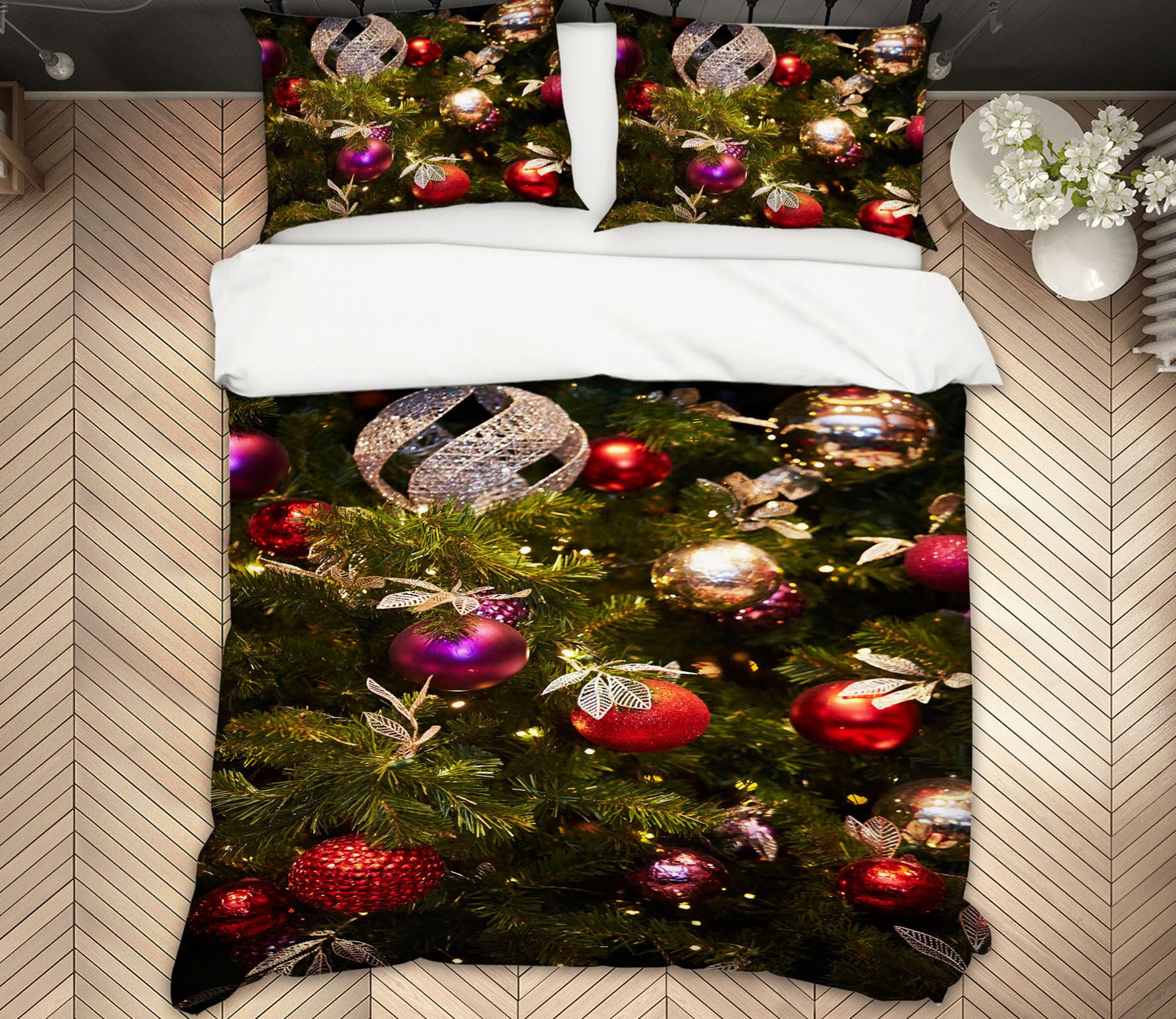3D Red Ball Pendant 53017 Christmas Quilt Duvet Cover Xmas Bed Pillowcases