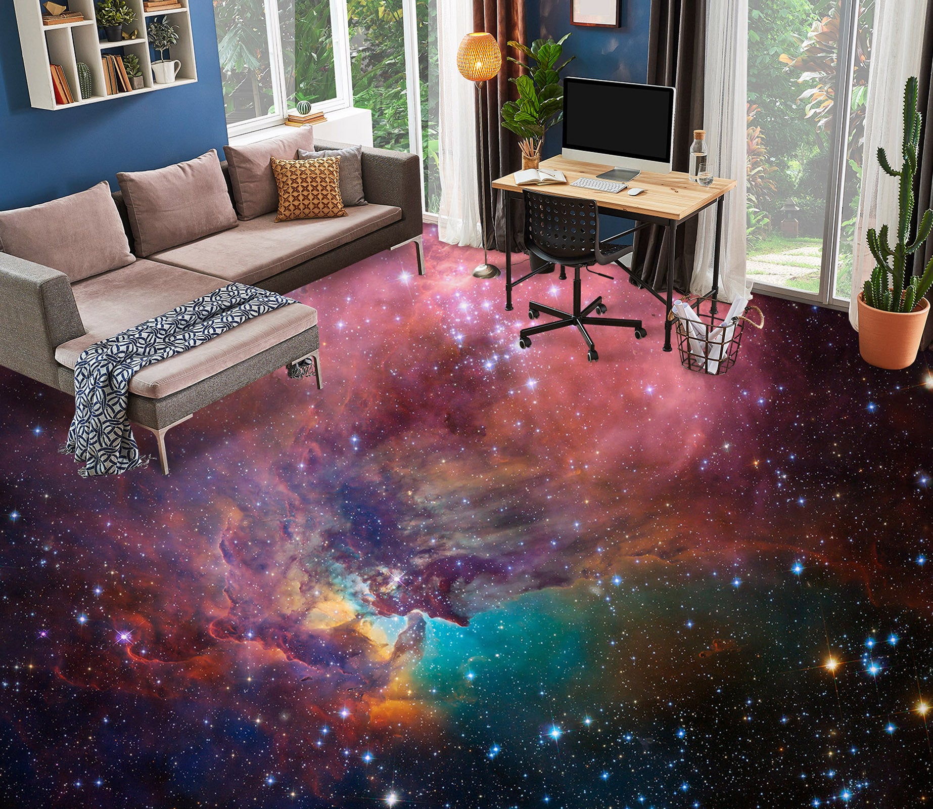 3D Charm Purple Nebula 1207 Floor Mural  Wallpaper Murals Self-Adhesive Removable Print Epoxy