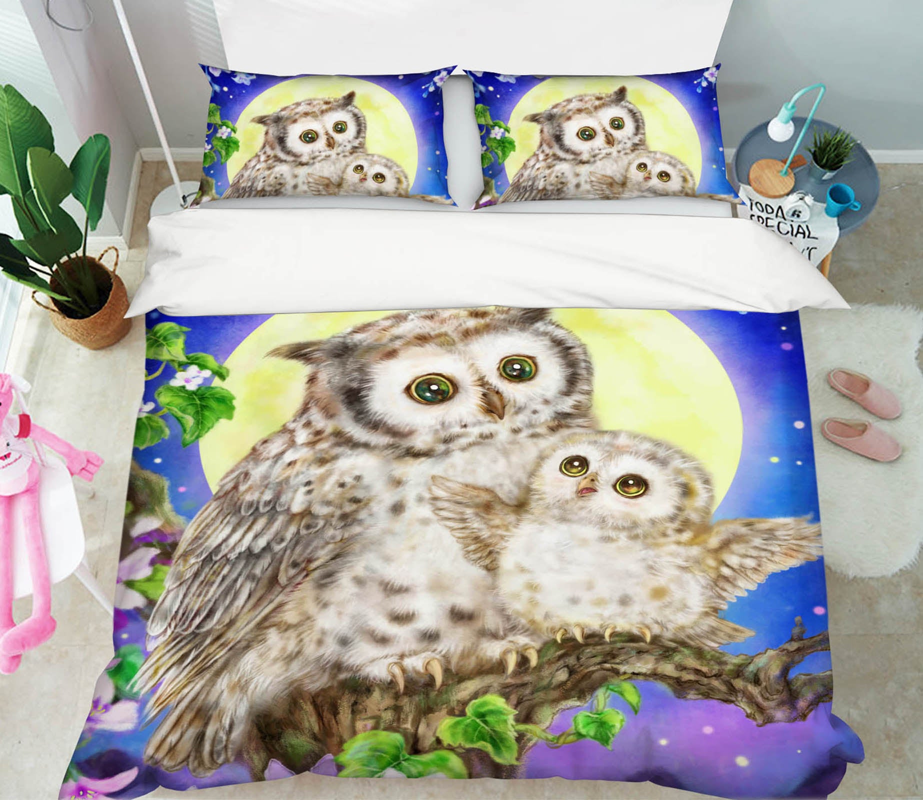 3D Moon Owl Flower 5940 Kayomi Harai Bedding Bed Pillowcases Quilt Cover Duvet Cover