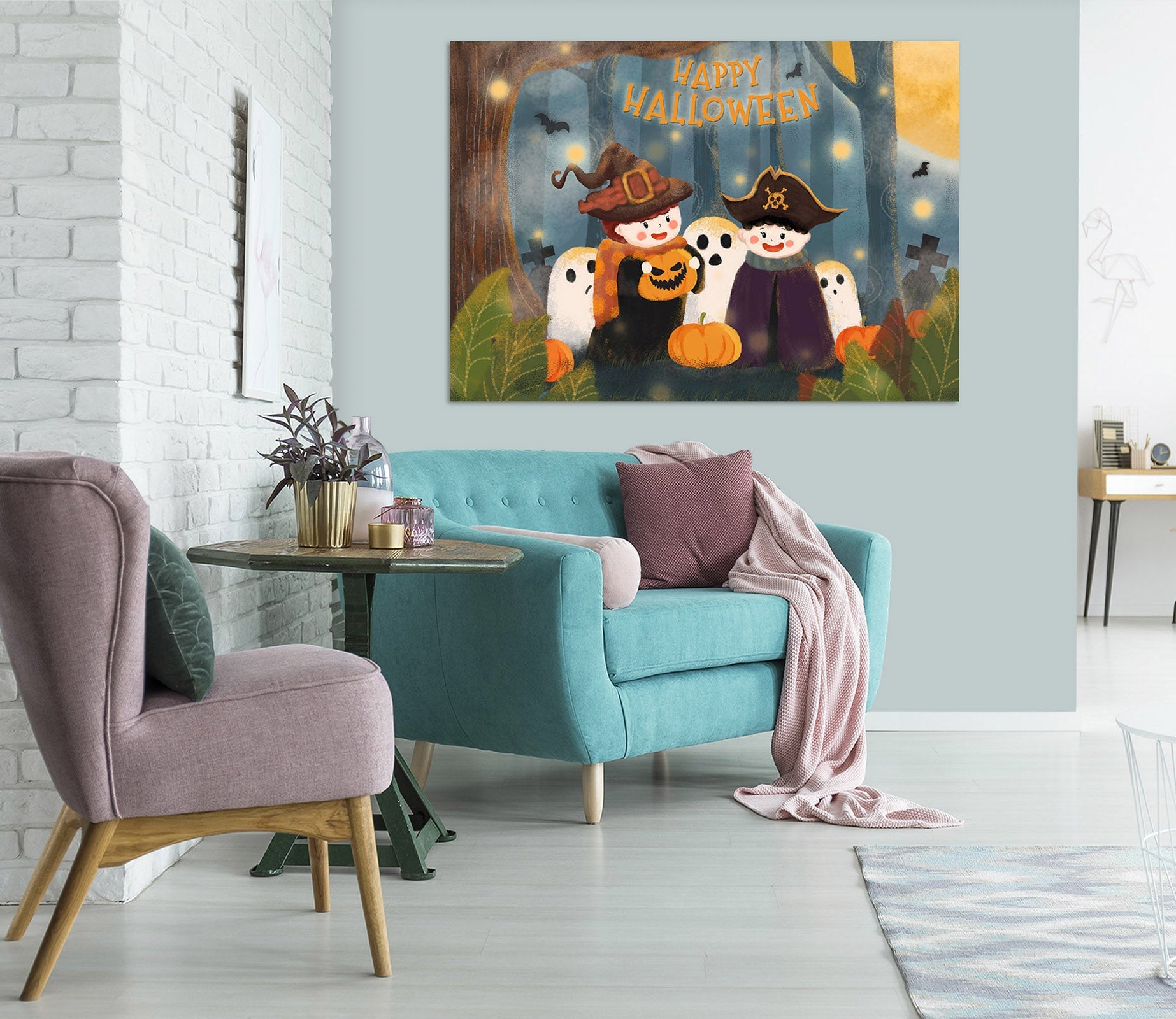 3D Cute Kid Pumpkin 019 Halloween Wall Stickers Wallpaper AJ Wallpaper 2 