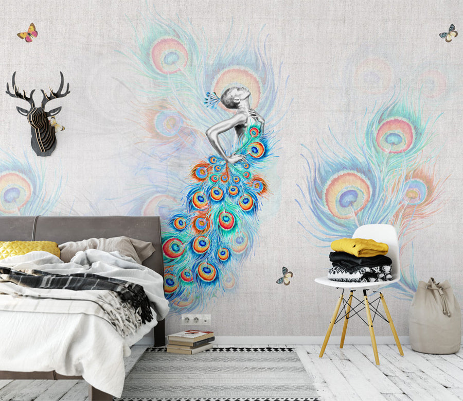 3D Peacock Dress WG089 Wall Murals
