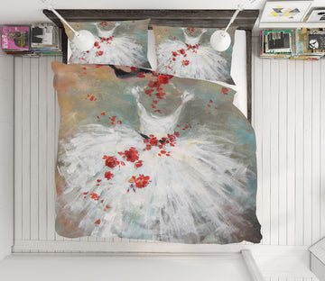 3D Red Petal White Skirt 2045 Debi Coules Bedding Bed Pillowcases Quilt