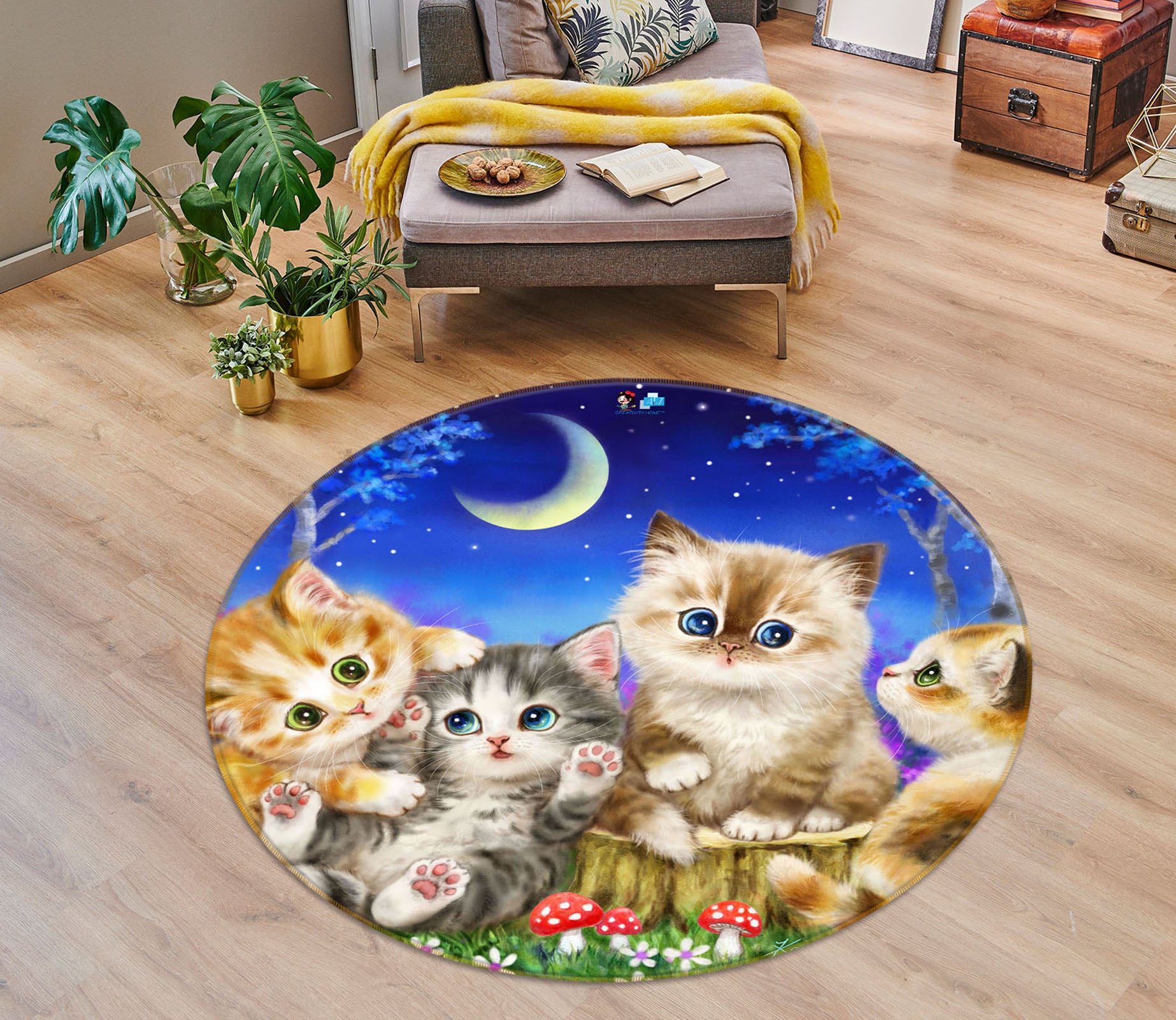 3D Cartoon Cat 6041 Kayomi Harai Rug Round Non Slip Rug Mat