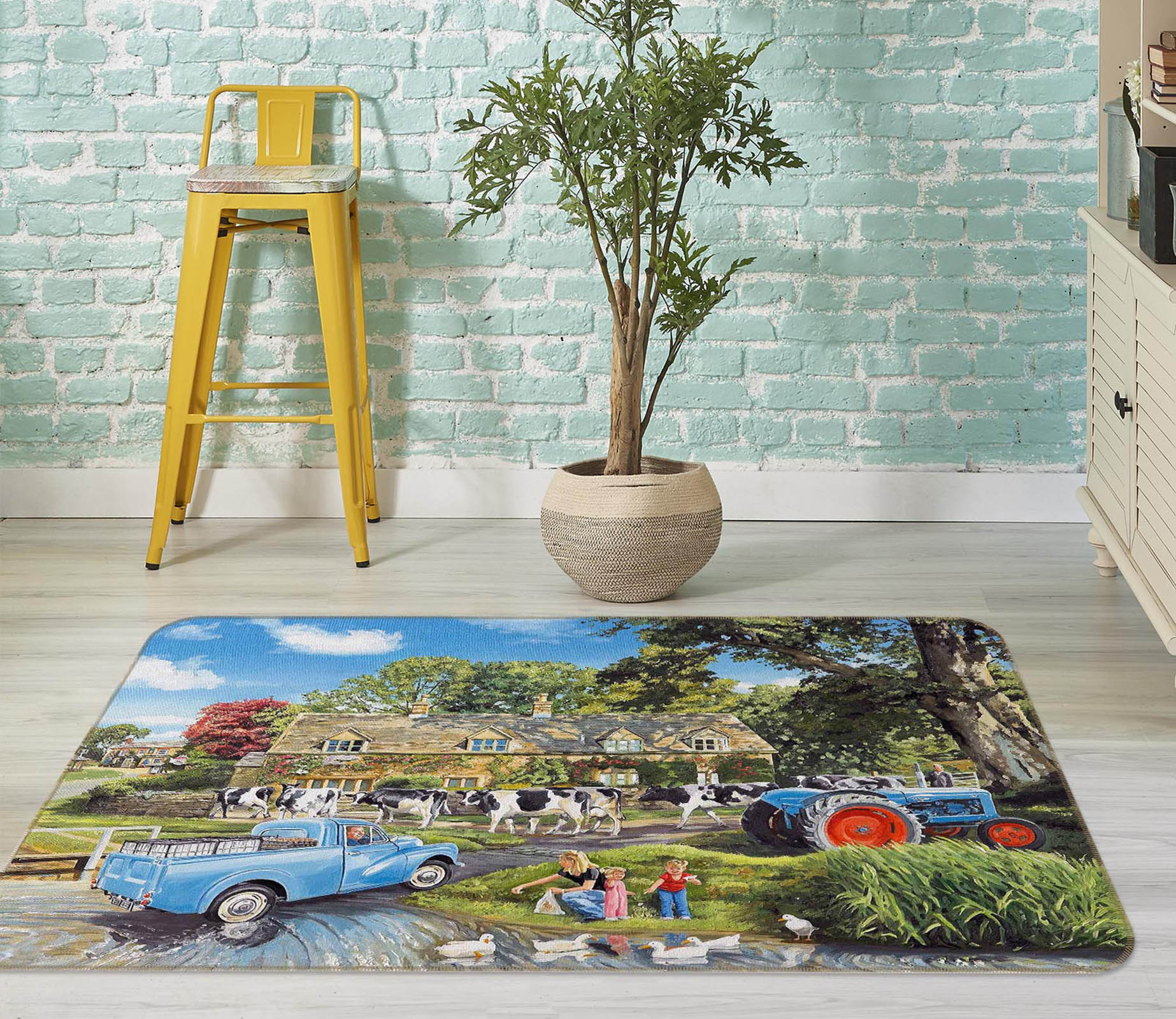 3D Crossing The Ford 1068 Trevor Mitchell Rug Non Slip Rug Mat