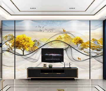 3D Yellow Mountain Trees 131 Wall Murals