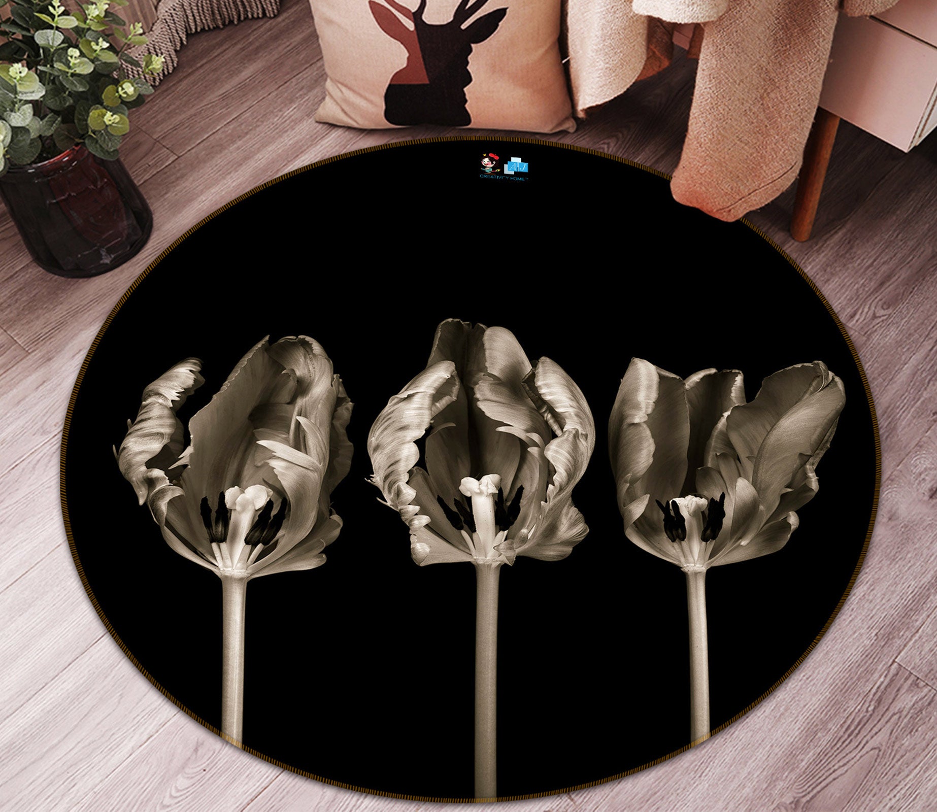 3D Blooming Flowers 7507 Assaf Frank Rug Round Non Slip Rug Mat