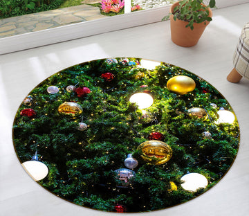 3D Tree Ball 55249 Christmas Round Non Slip Rug Mat Xmas