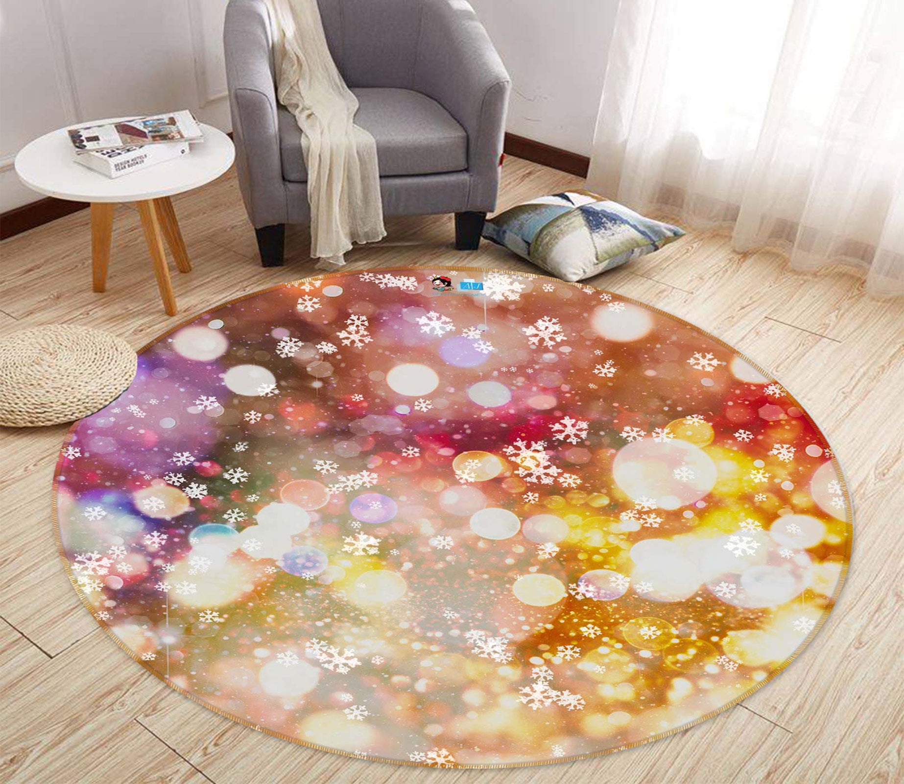 3D Aperture 55216 Christmas Round Non Slip Rug Mat Xmas