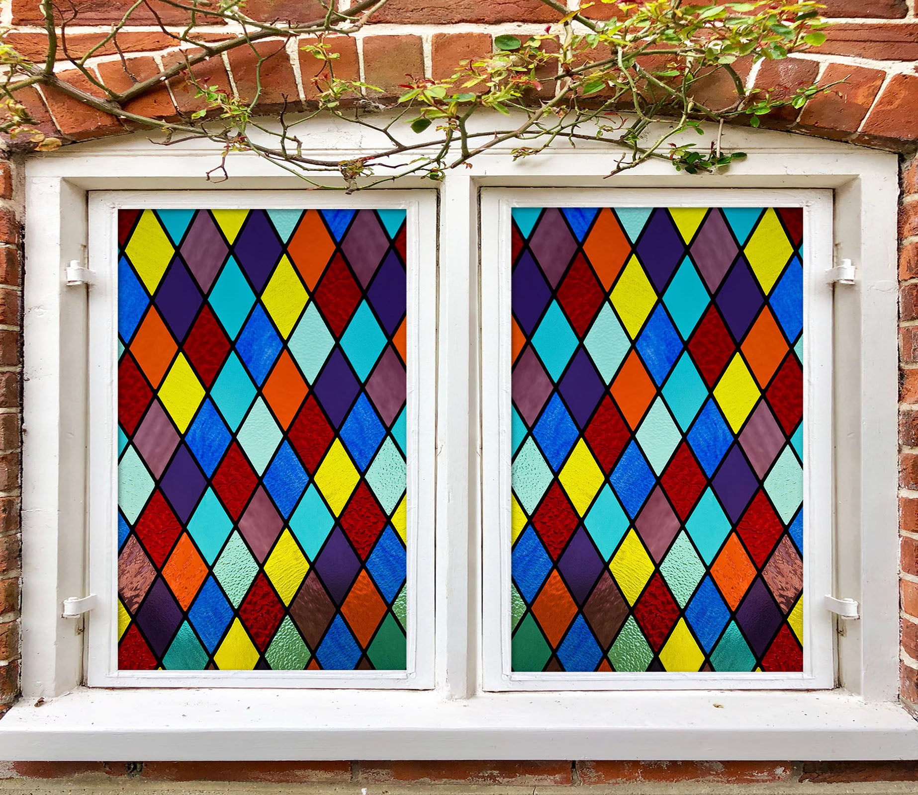 3D Colored Rhombus 124 Window Film Print Sticker Cling Stained Glass UV Block