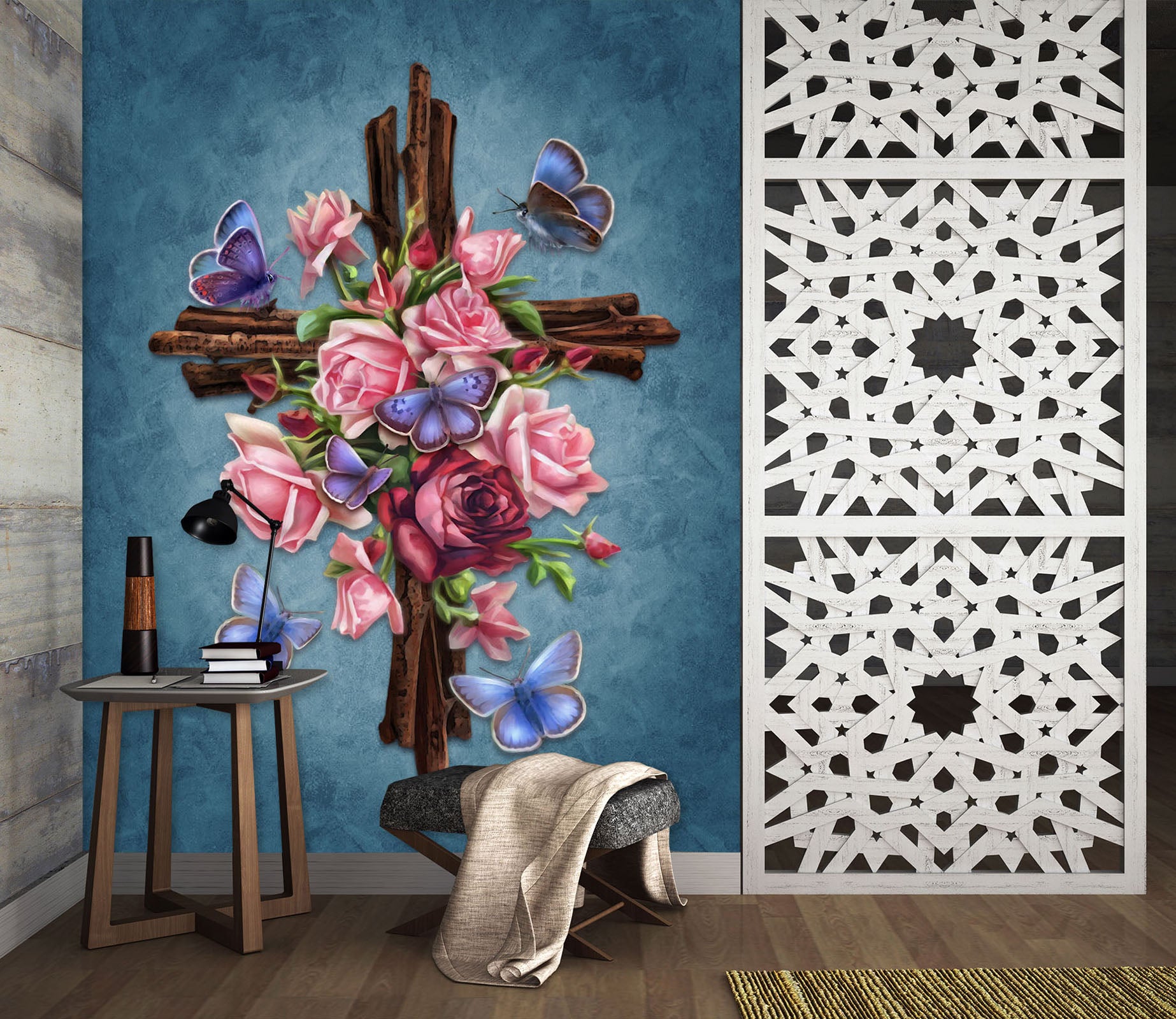 3D Rose Butterfly 8787 Brigid Ashwood Wall Mural Wall Murals