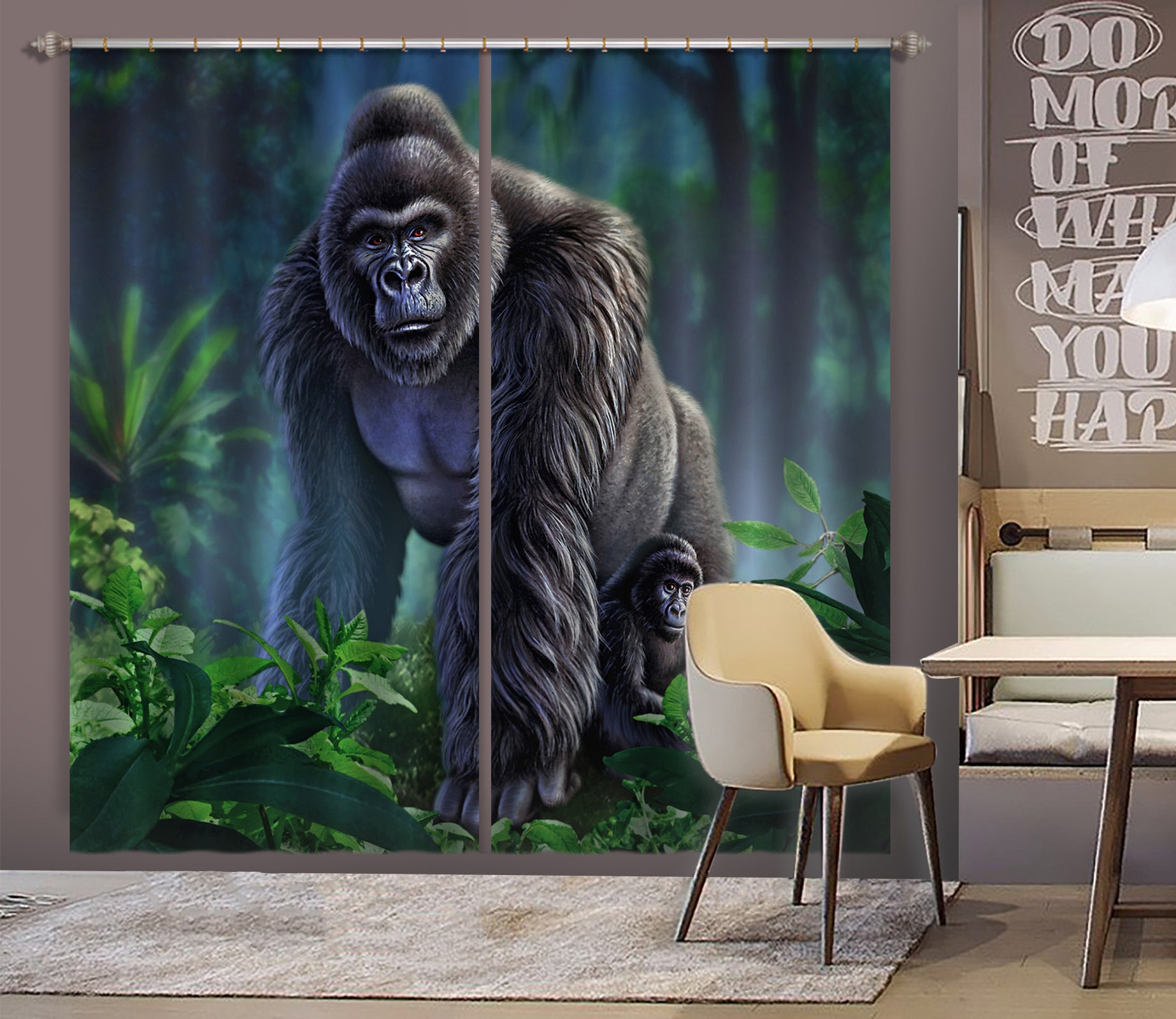 3D Gorilla 067 Jerry LoFaro Curtain Curtains Drapes