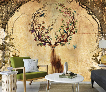 3D Flower Deer WG266 Wall Murals