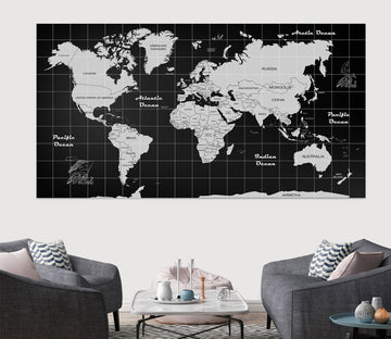 3D Gray Pattern 242 World Map Wall Sticker
