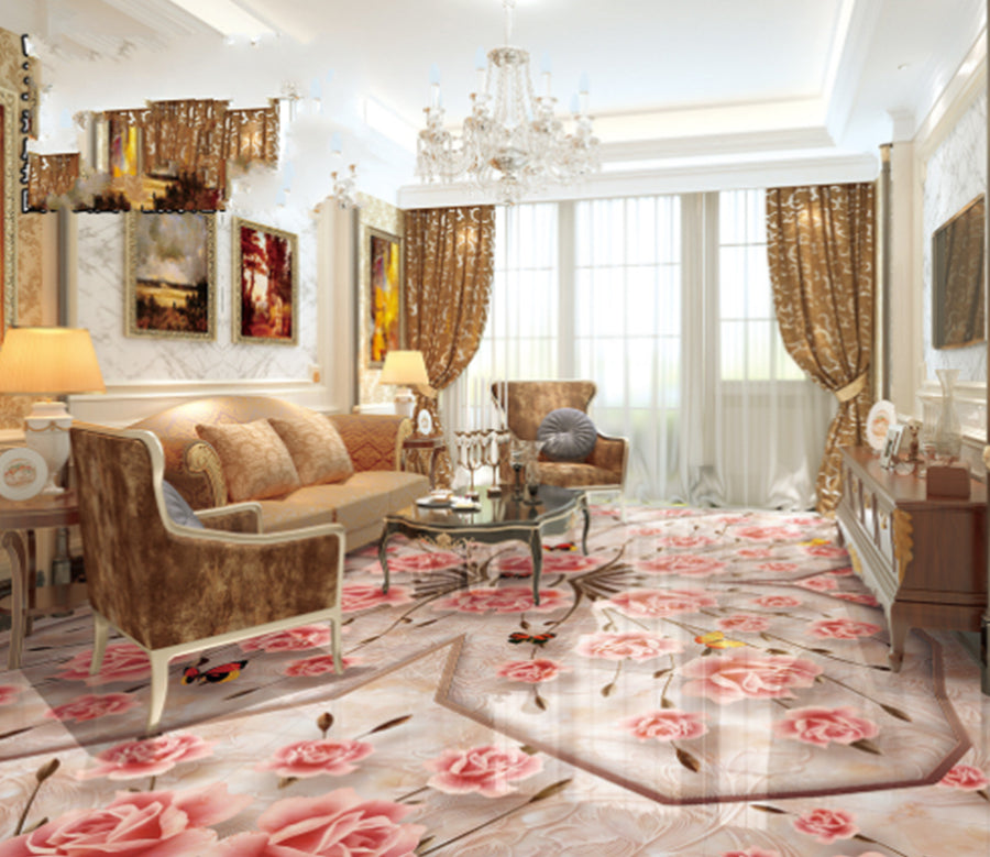 3D Pink Flowers 240 Floor Mural  Wallpaper Murals Rug & Mat Print Epoxy waterproof bath floor