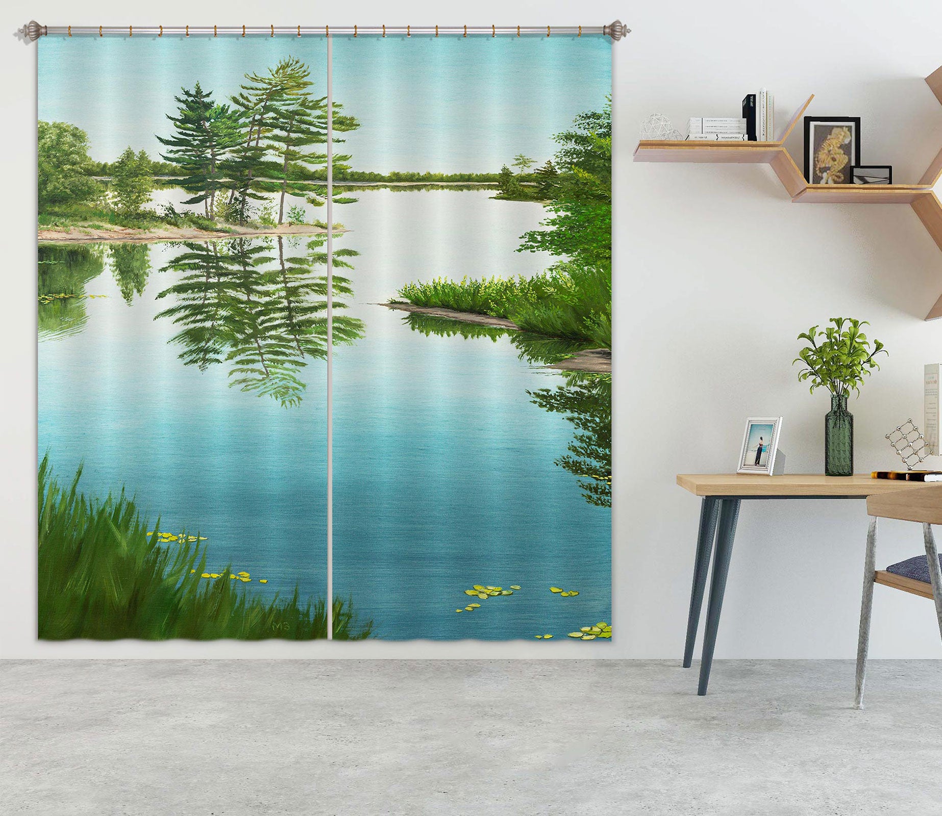 3D Lake Grass Tree 1716 Marina Zotova Curtain Curtains Drapes