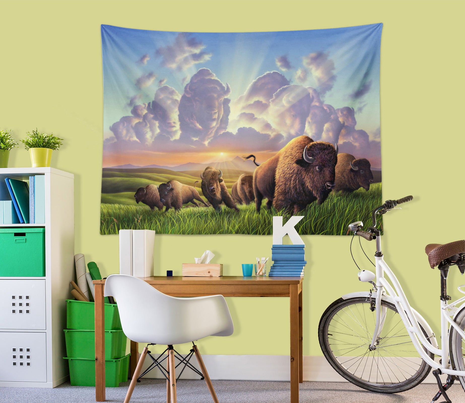 3D Meadow Yak Clouds 111137 Jerry LoFaro Tapestry Hanging Cloth Hang