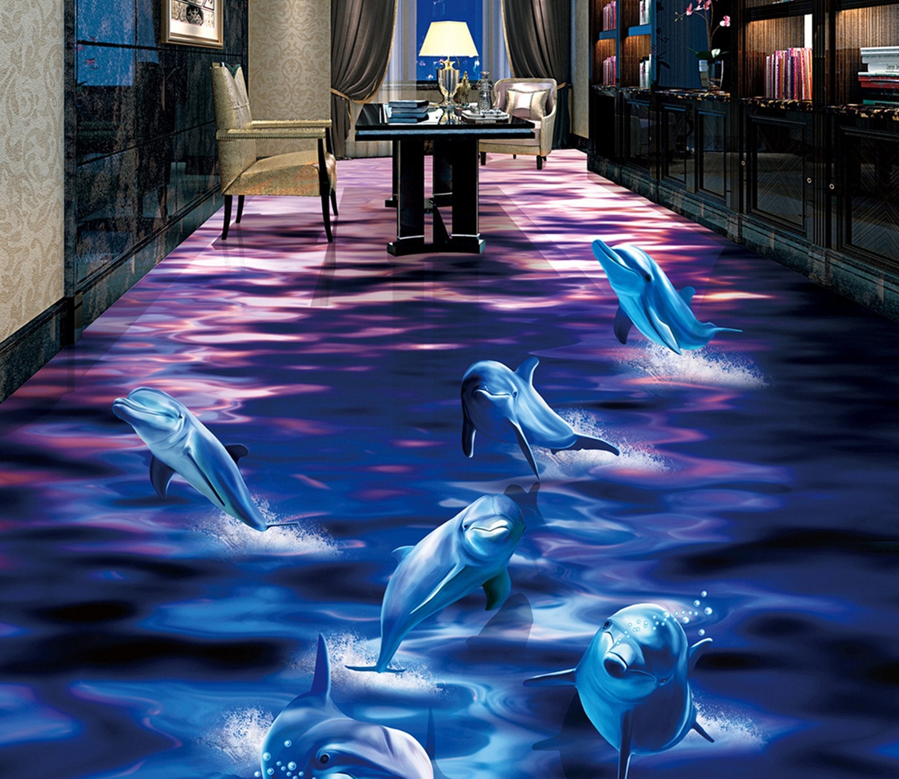 3D Cute Dolphin WG398 Floor Mural Wallpaper AJ Wallpaper 2 