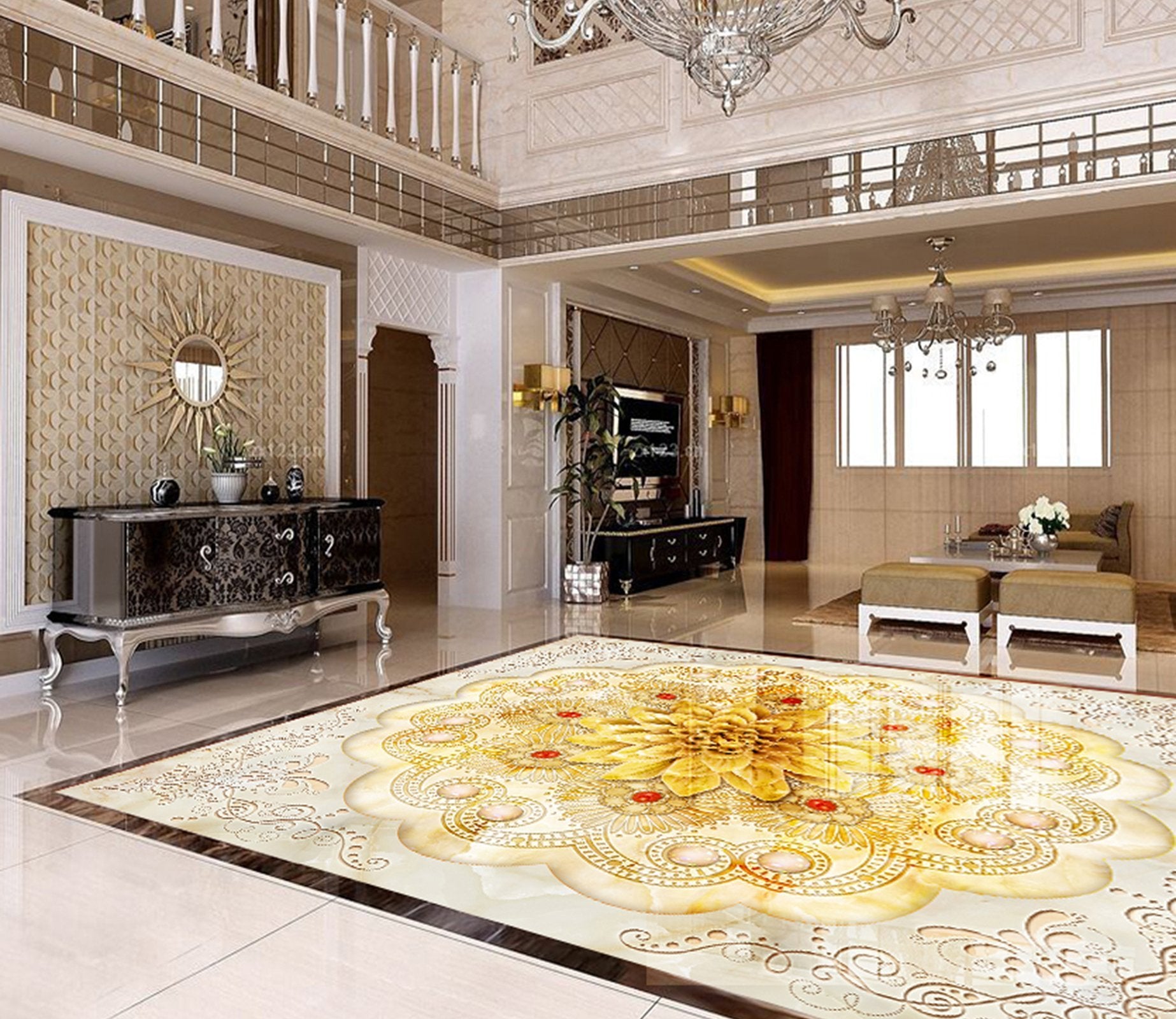 3D Golden Flowers WG313 Floor Mural Wallpaper AJ Wallpaper 2 